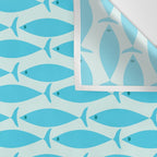 Coastal Ocean Fish Geometric Pattern in Turquoise Aqua Blue  Wall Tapestry Gallery Image 3
