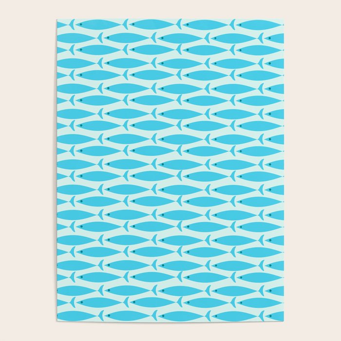 Coastal Ocean Fish Geometric Pattern in Turquoise Aqua Blue  Poster Gallery Image 4