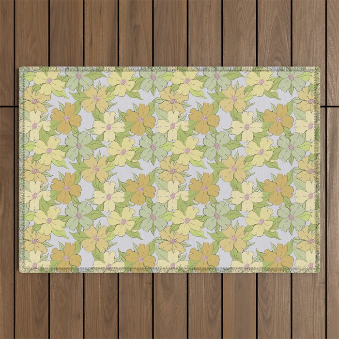 muted pastel pink yellow green flowering dogwood symbolize rebirth and hope Outdoor Rug