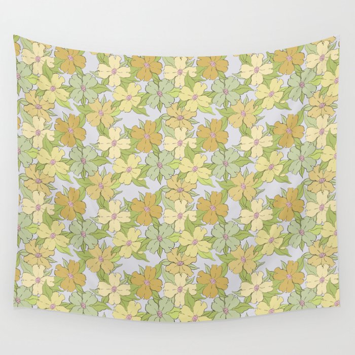 muted pastel pink yellow green flowering dogwood symbolize rebirth and hope Wall Tapestry Gallery Image 4