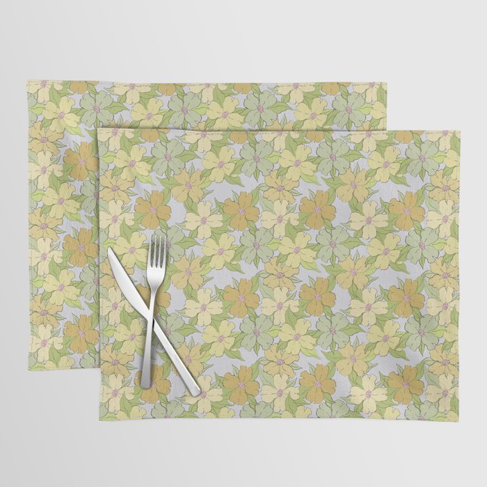 muted pastel pink yellow green flowering dogwood symbolize rebirth and hope Placemat Gallery Image 1