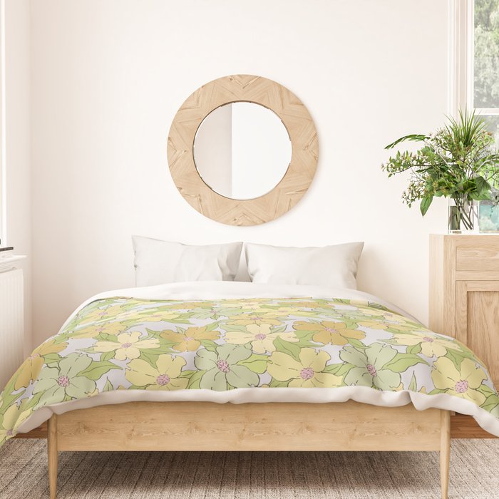 muted pastel pink yellow green flowering dogwood symbolize rebirth and hope Duvet Cover Gallery Image 3