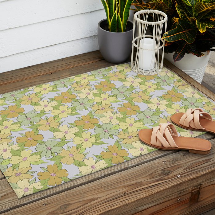 muted pastel pink yellow green flowering dogwood symbolize rebirth and hope Outdoor Rug Gallery Image 2