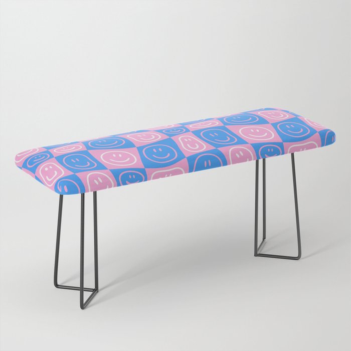 Retro happy face checkered pattern Bench Gallery Image 1