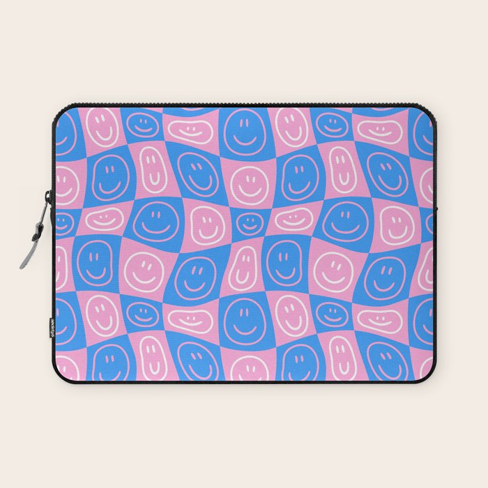 Retro happy face checkered pattern Laptop Sleeve Gallery Image 1