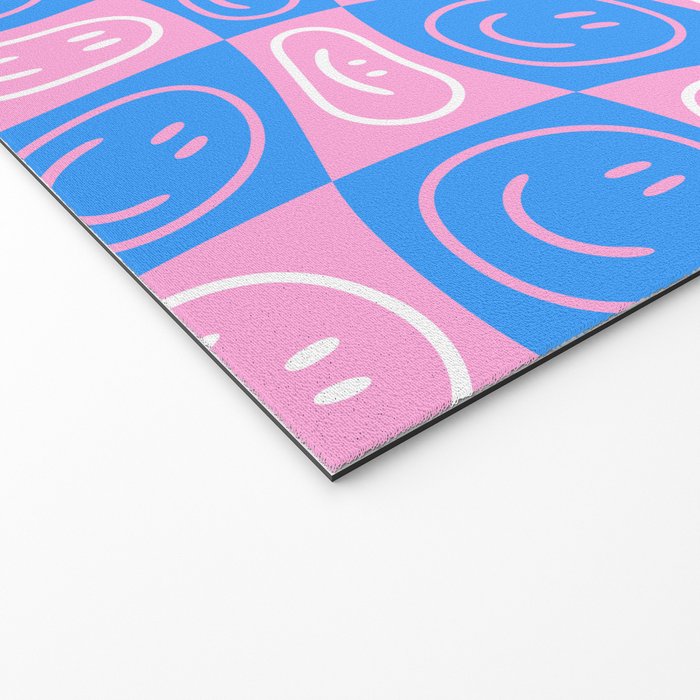 Retro happy face checkered pattern Welcome Mat Gallery Image 2