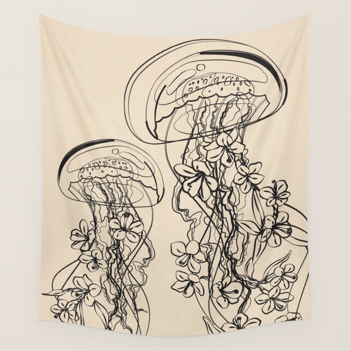 Minimal Floral Jellyfishes 1 Wall Tapestry Gallery Image 4