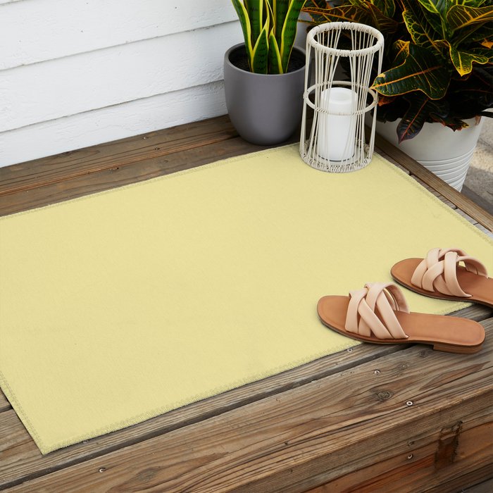 Butter Yellow Pale Soft Pastel Solid Outdoor Rug Gallery Image 2