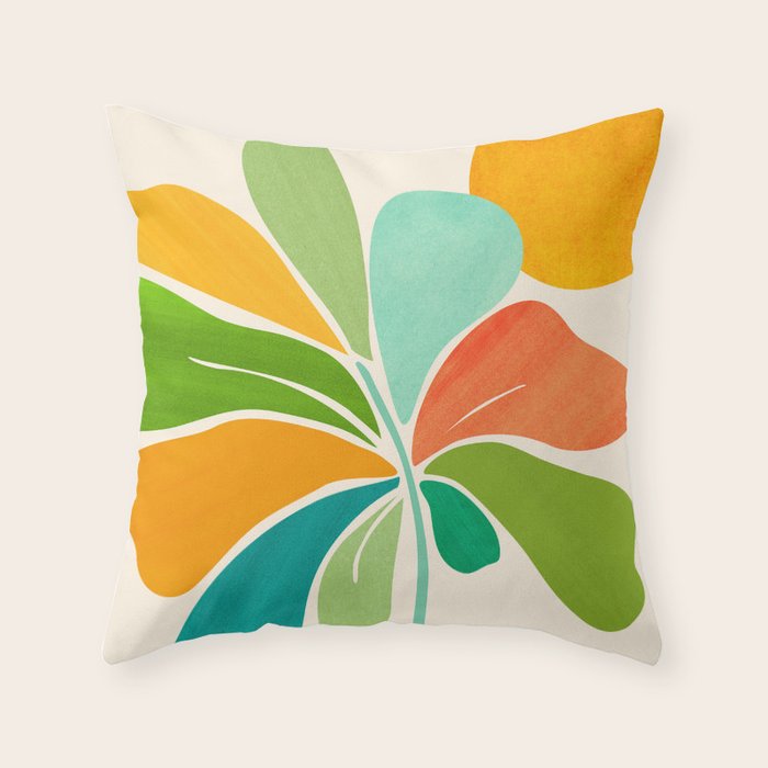Whimsical Tropical Leaf Still Life Throw Pillow Gallery Image 1