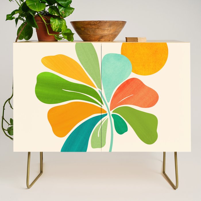 Whimsical Tropical Leaf Still Life Credenza Gallery Image 1