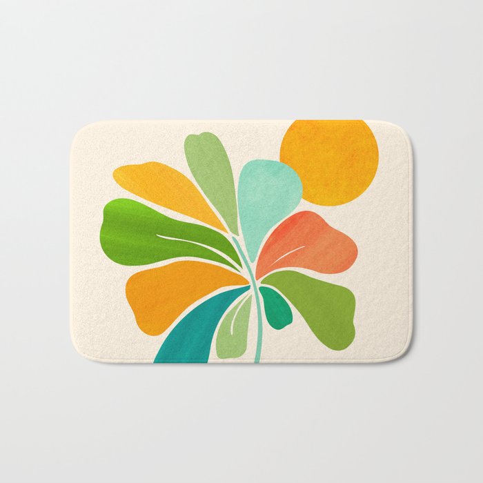 Whimsical Tropical Leaf Still Life Bath Mat Gallery Image 1