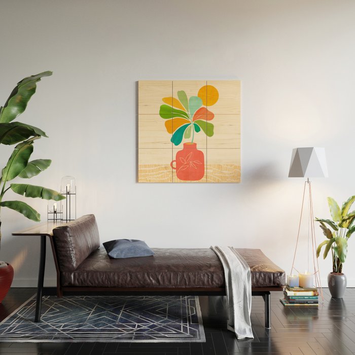 Whimsical Tropical Leaf Still Life Wood Wall Art Gallery Image 2