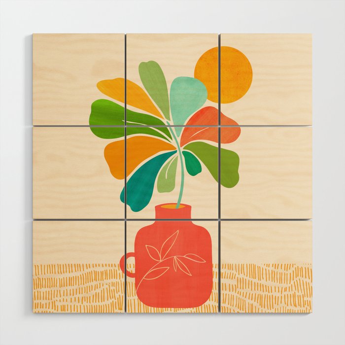Whimsical Tropical Leaf Still Life Wood Wall Art Gallery Image 1