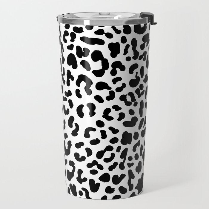 Black & White Leopard Skin Travel Mug Gallery Image 2
