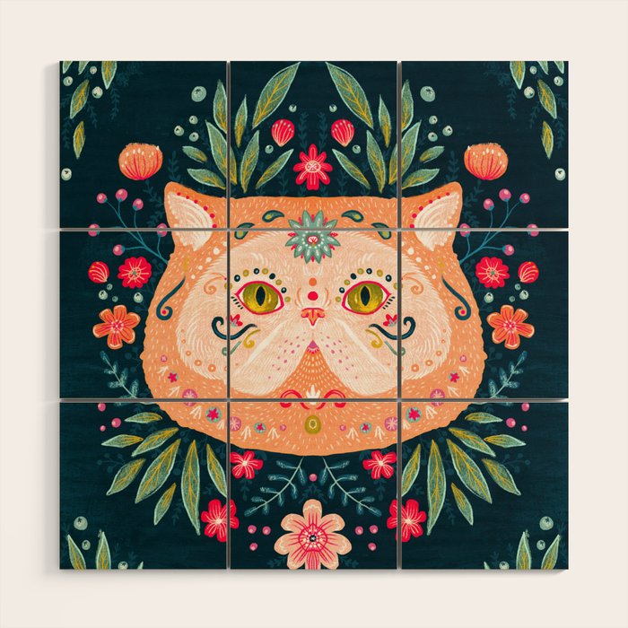 Candied Sugar Skull Kitty Wood Wall Art Gallery Image 1