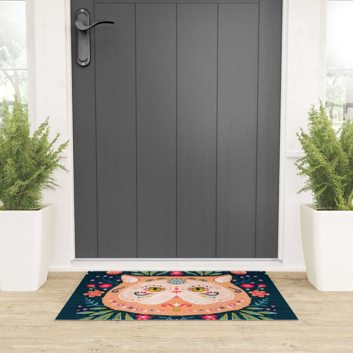 Candied Sugar Skull Kitty Welcome Mat Gallery Image 3