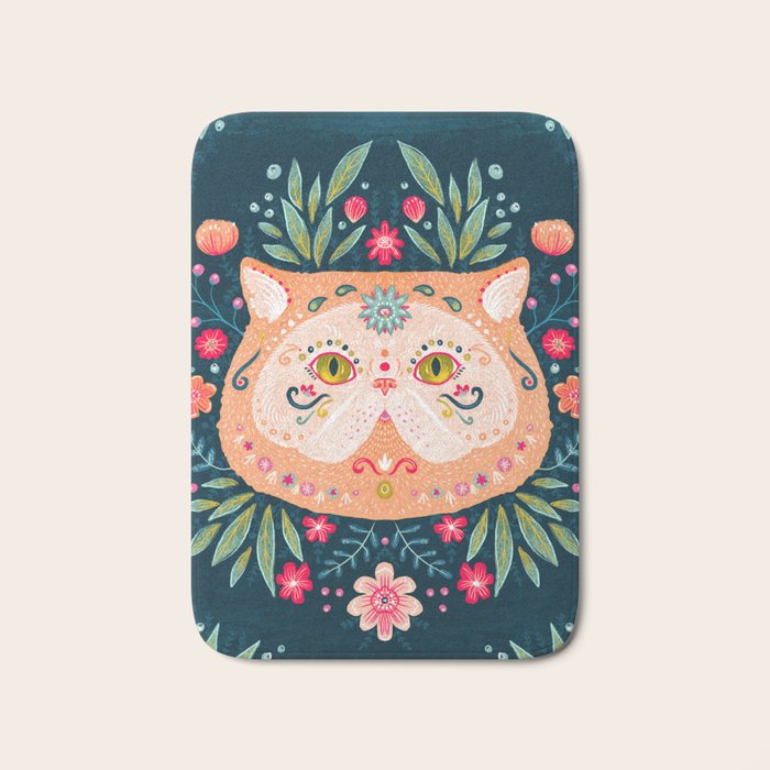 Candied Sugar Skull Kitty Bath Mat Gallery Image 1