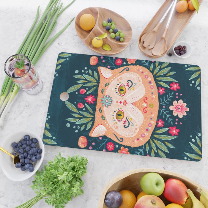 Candied Sugar Skull Kitty Cutting Board Gallery Image 2