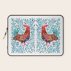 Le Coq - Watercolor Rooster with Turquoise Leaves Laptop Sleeve Gallery Image 1