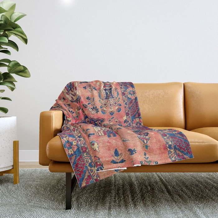 Kashan Central Persian Silk Rug Print Throw Blanket Gallery Image 1