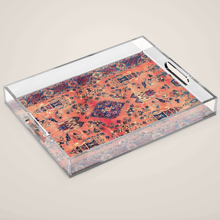 Kashan Central Persian Silk Rug Print Acrylic Tray Gallery Image 1