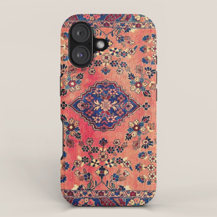 Kashan Central Persian Silk Rug Print iPhone Case Gallery Image 1