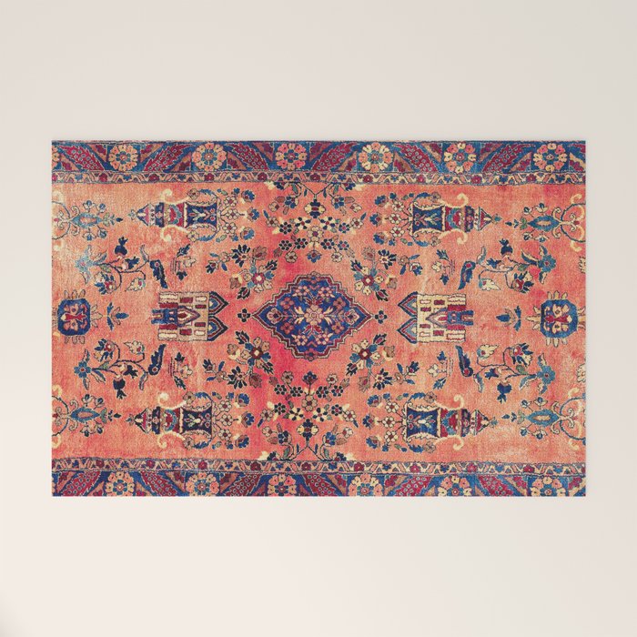Kashan Central Persian Silk Rug Print Welcome Mat Gallery Image 1