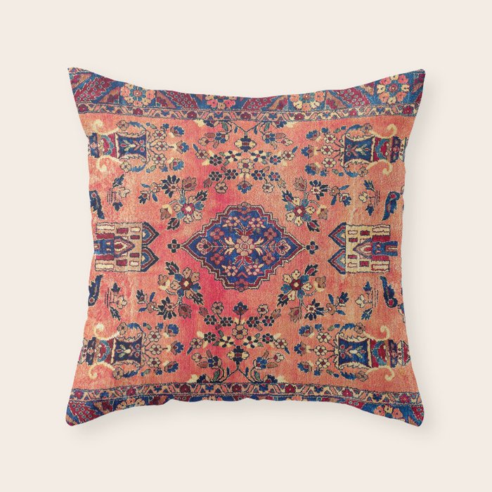 Kashan Central Persian Silk Rug Print Throw Pillow Gallery Image 6