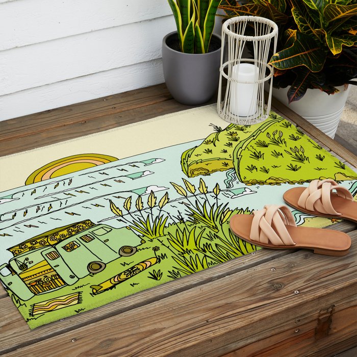 home is where you park it // wandering in new zealand // retro surf art by surfy birdy Outdoor Rug Gallery Image 2