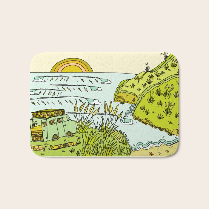 home is where you park it // wandering in new zealand // retro surf art by surfy birdy Bath Mat Gallery Image 1