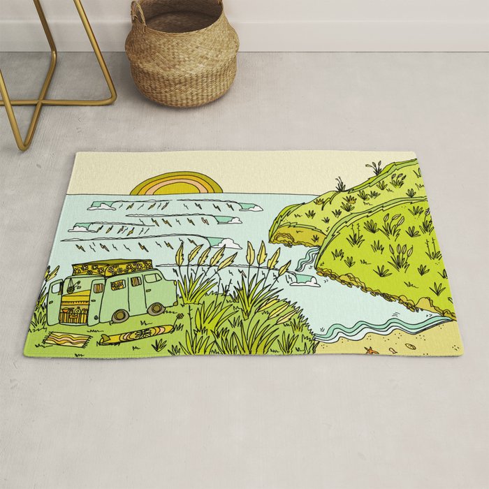 home is where you park it // wandering in new zealand // retro surf art by surfy birdy Rug Gallery Image 1