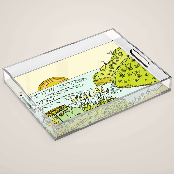 home is where you park it // wandering in new zealand // retro surf art by surfy birdy Acrylic Tray Gallery Image 1