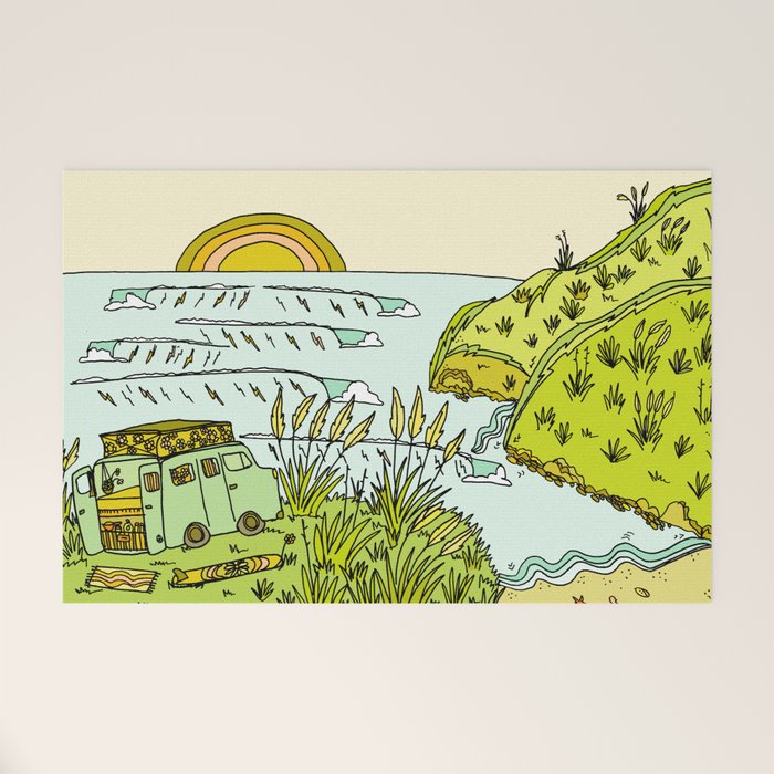 home is where you park it // wandering in new zealand // retro surf art by surfy birdy Welcome Mat Gallery Image 1