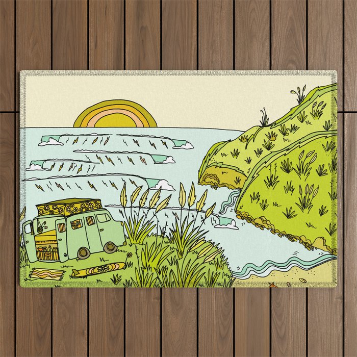 home is where you park it // wandering in new zealand // retro surf art by surfy birdy Outdoor Rug Gallery Image 1