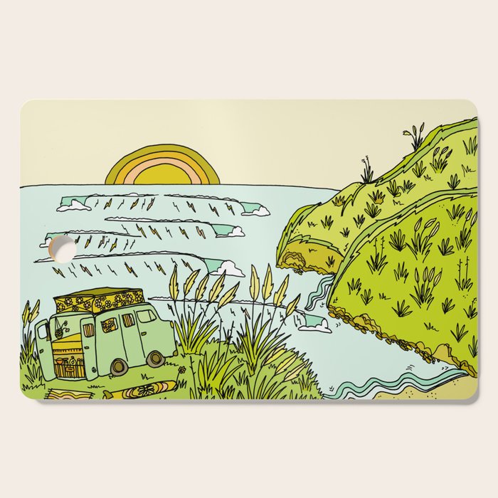 home is where you park it // wandering in new zealand // retro surf art by surfy birdy Cutting Board Gallery Image 1