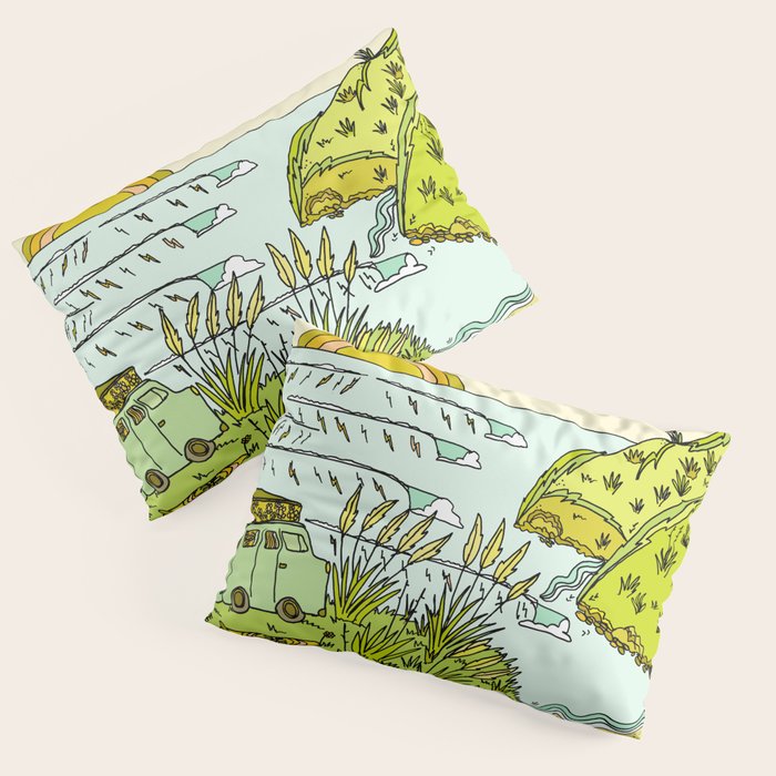 home is where you park it // wandering in new zealand // retro surf art by surfy birdy Pillow Sham Gallery Image 1