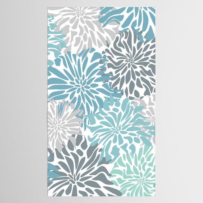 Chic, Flowers Print, Teal, Aqua, Gray Tablecloth Gallery Image 2
