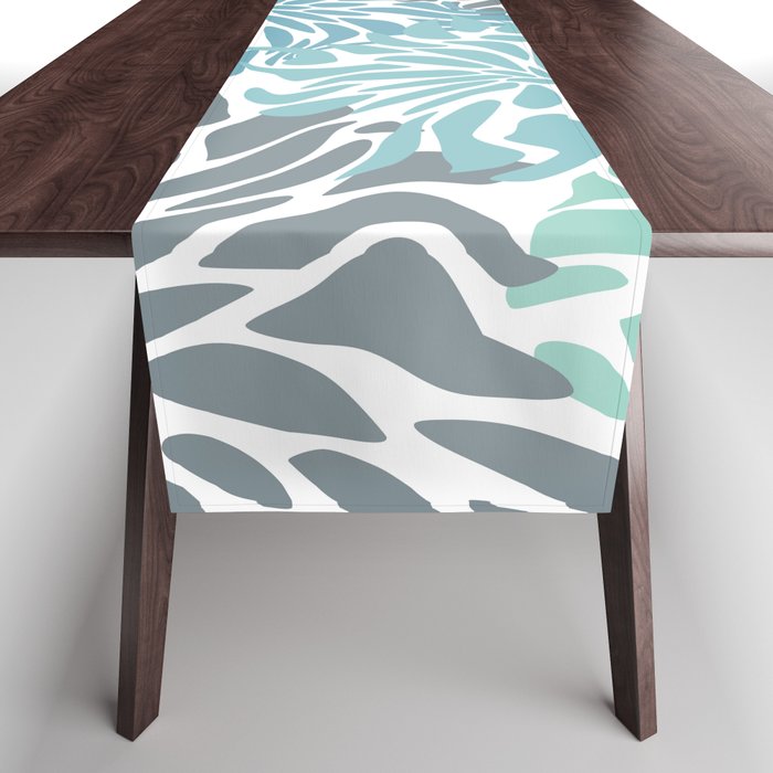 Chic, Flowers Print, Teal, Aqua, Gray Table Runner Gallery Image 1