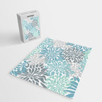 Chic, Flowers Print, Teal, Aqua, Gray Jigsaw Puzzle Gallery Image 2