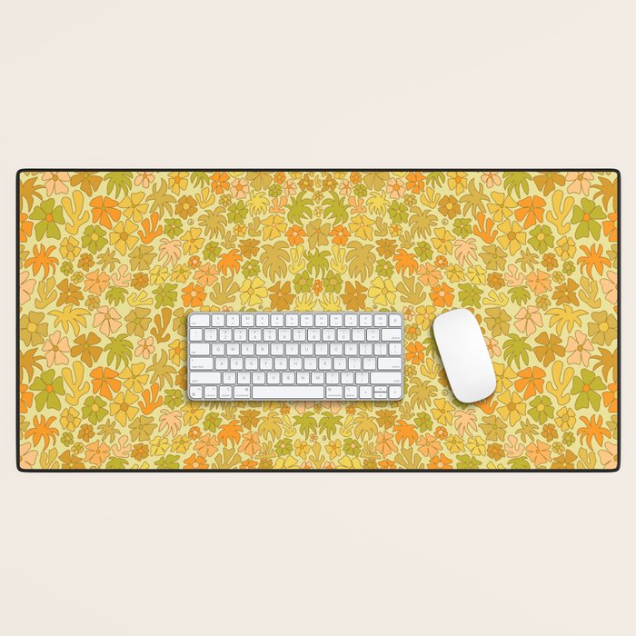 tropical flower power retro 70s pattern by surfy birdy  Desk Mat Gallery Image 1