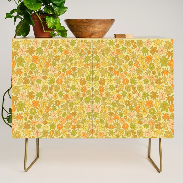 tropical flower power retro 70s pattern by surfy birdy  Credenza Gallery Image 1