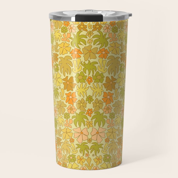 tropical flower power retro 70s pattern by surfy birdy  Travel Mug Gallery Image 1