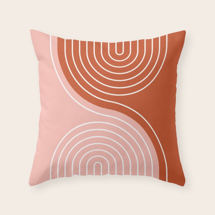 Geometric Lines in Terracotta Rose Gold 19 (Rainbow and Lines Abstraction) Throw Pillow Gallery Image 6