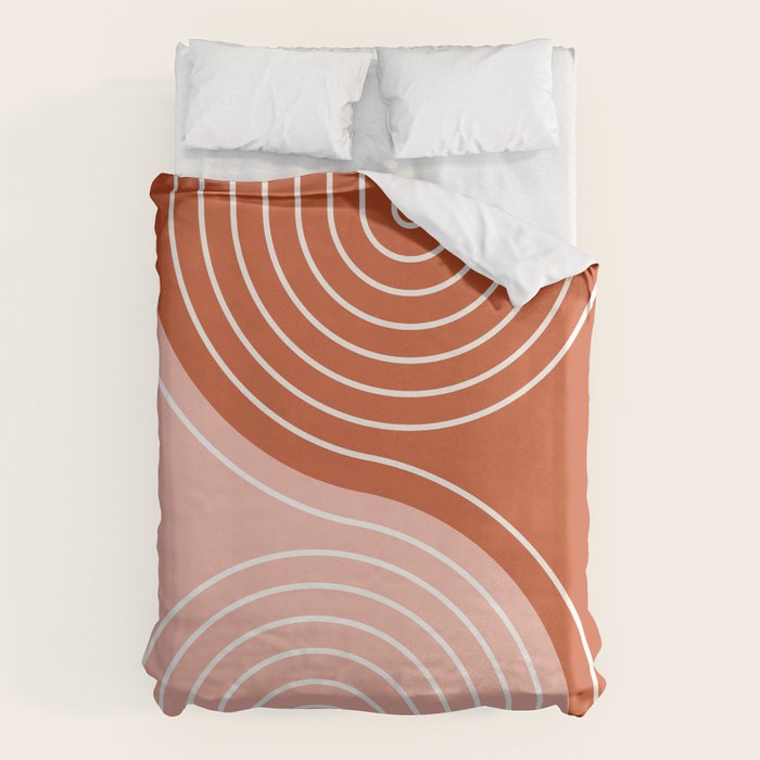 Geometric Lines in Terracotta Rose Gold 19 (Rainbow and Lines Abstraction) Duvet Cover Gallery Image 1