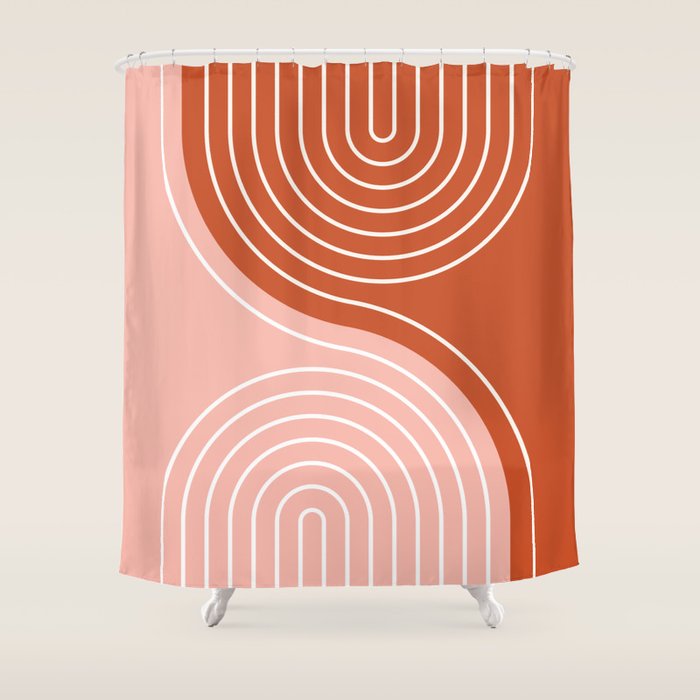 Geometric Lines in Terracotta Rose Gold 19 (Rainbow and Lines Abstraction) Shower Curtain Gallery Image 1