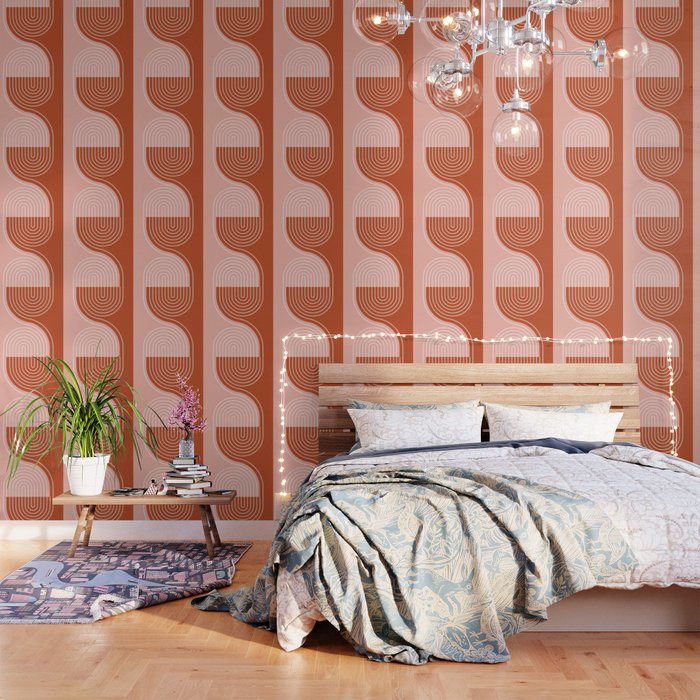 Geometric Lines in Terracotta Rose Gold 19 (Rainbow and Lines Abstraction) Wallpaper Gallery Image 3