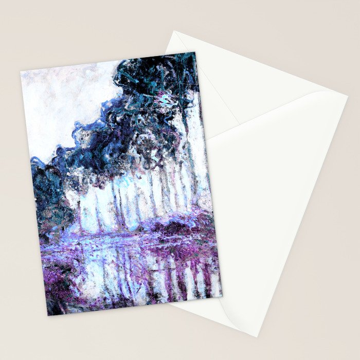 Monet : Poplars Lavender Periwinkle Deep Blue Stationery Card Gallery Image 2