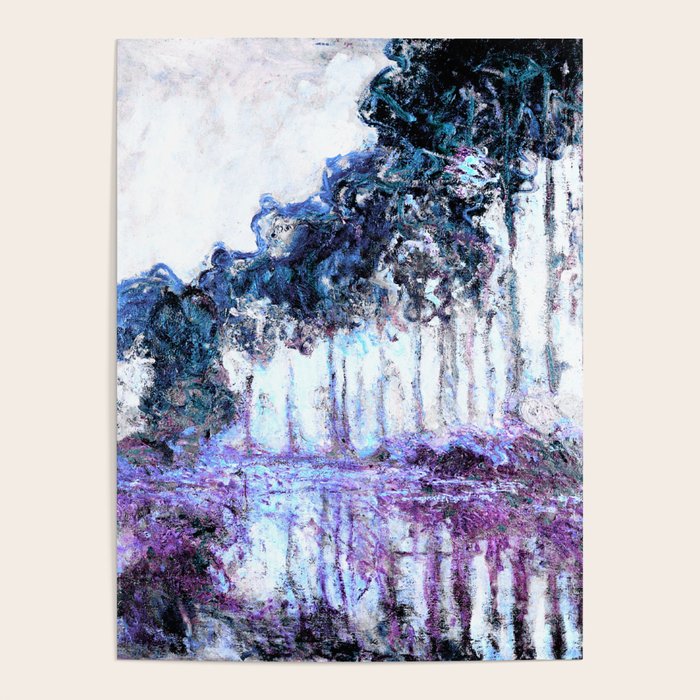 Monet : Poplars Lavender Periwinkle Deep Blue Poster Gallery Image 1