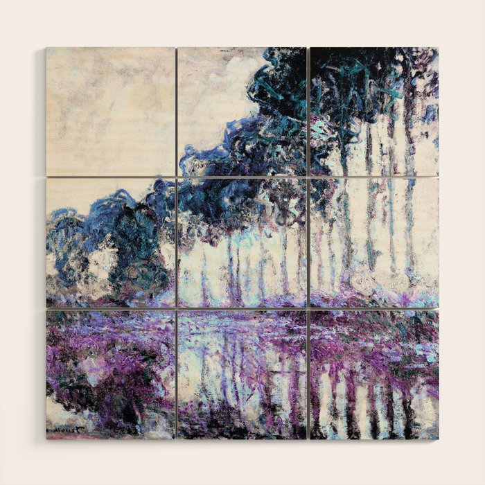 Monet : Poplars Lavender Periwinkle Deep Blue Wood Wall Art Gallery Image 1