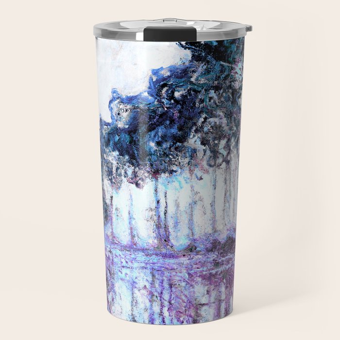 Monet : Poplars Lavender Periwinkle Deep Blue Travel Mug Gallery Image 1
